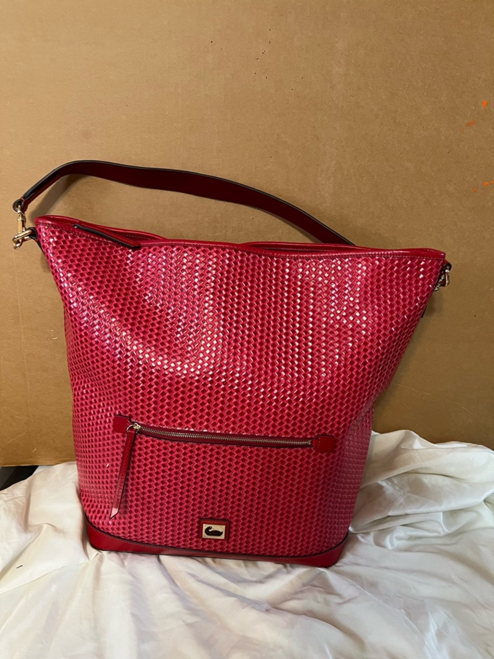 Dooney & Bourke Red Woven Bucket Shoulder Bag